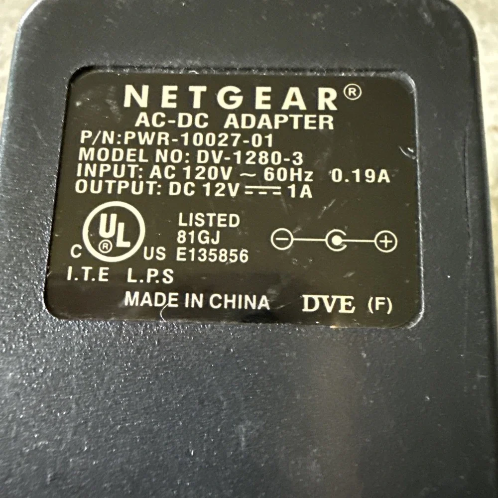 Netgear Genuine AC/DC Power Adapter PN: PWR-10027-01 Model No: DV-1280-3